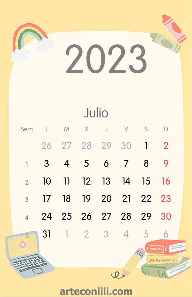 Calendario 2023 colegio Julio