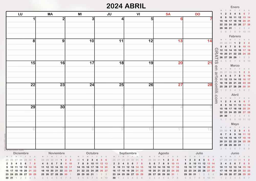 Calendario Abril 2024