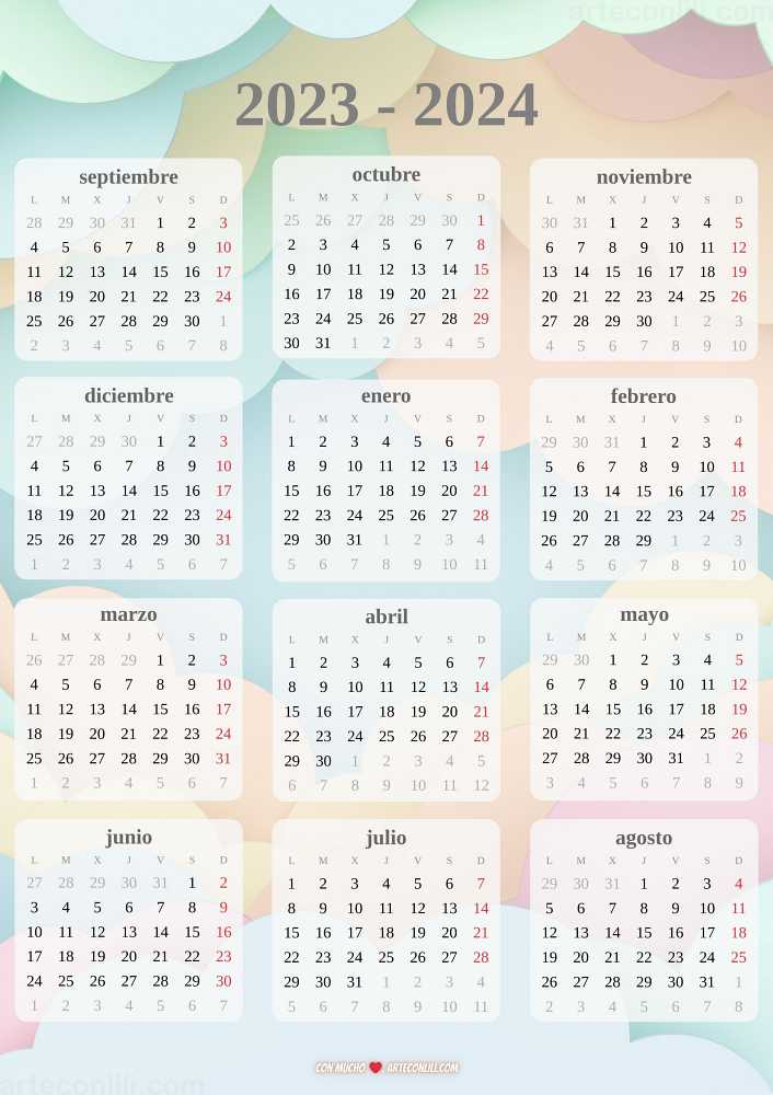 calendario escolar 2023 2024 septiembre agosto aesthetic7